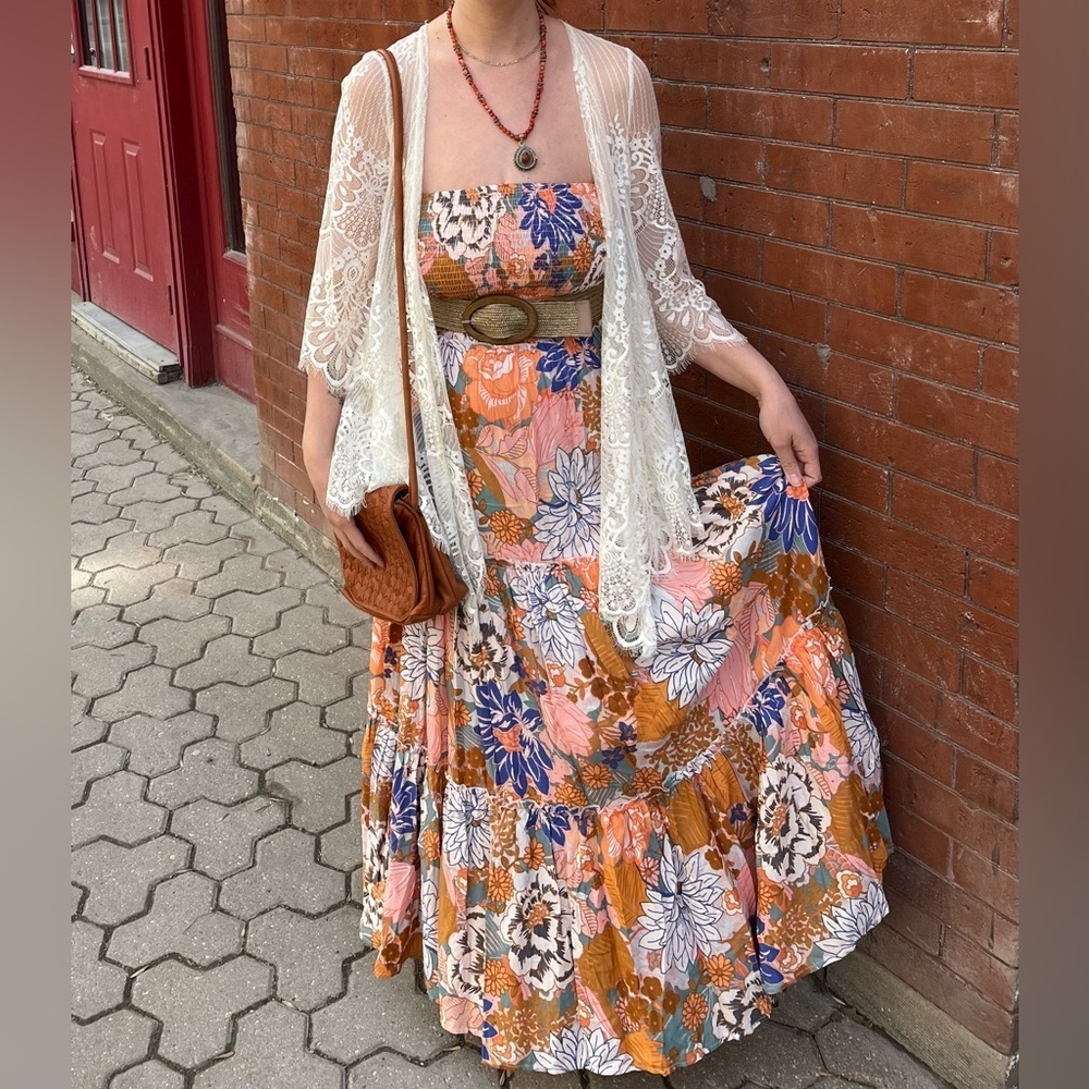 ABEL THE LABEL Strapless Smock Top Floral Boho Maxi Dress